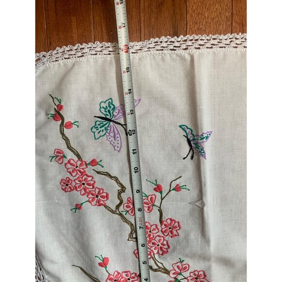 Hand Embroidered Flower Tree with Butterflies 16x42 - Picture 4 of 8